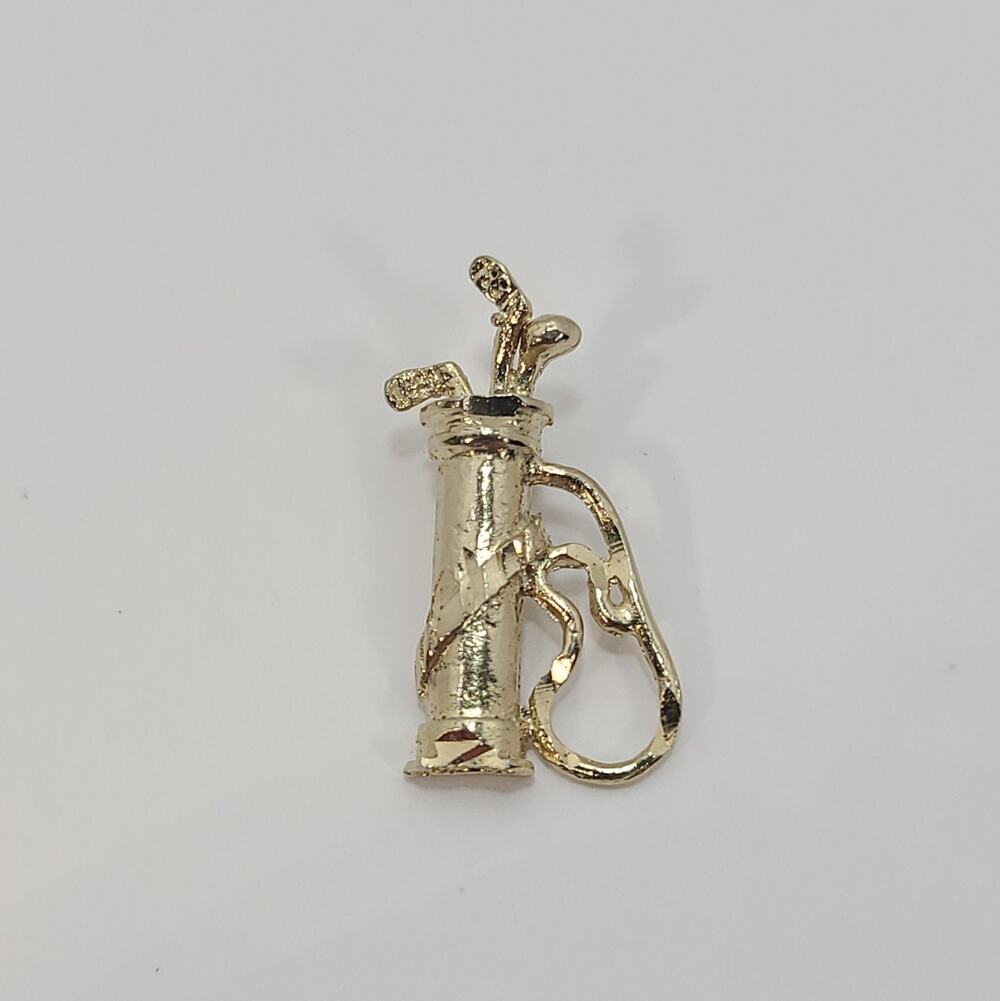 Vintage Golf Golfer Caddie Bag & Clubs Golfing Charm Pendant Sterling? 3/4"